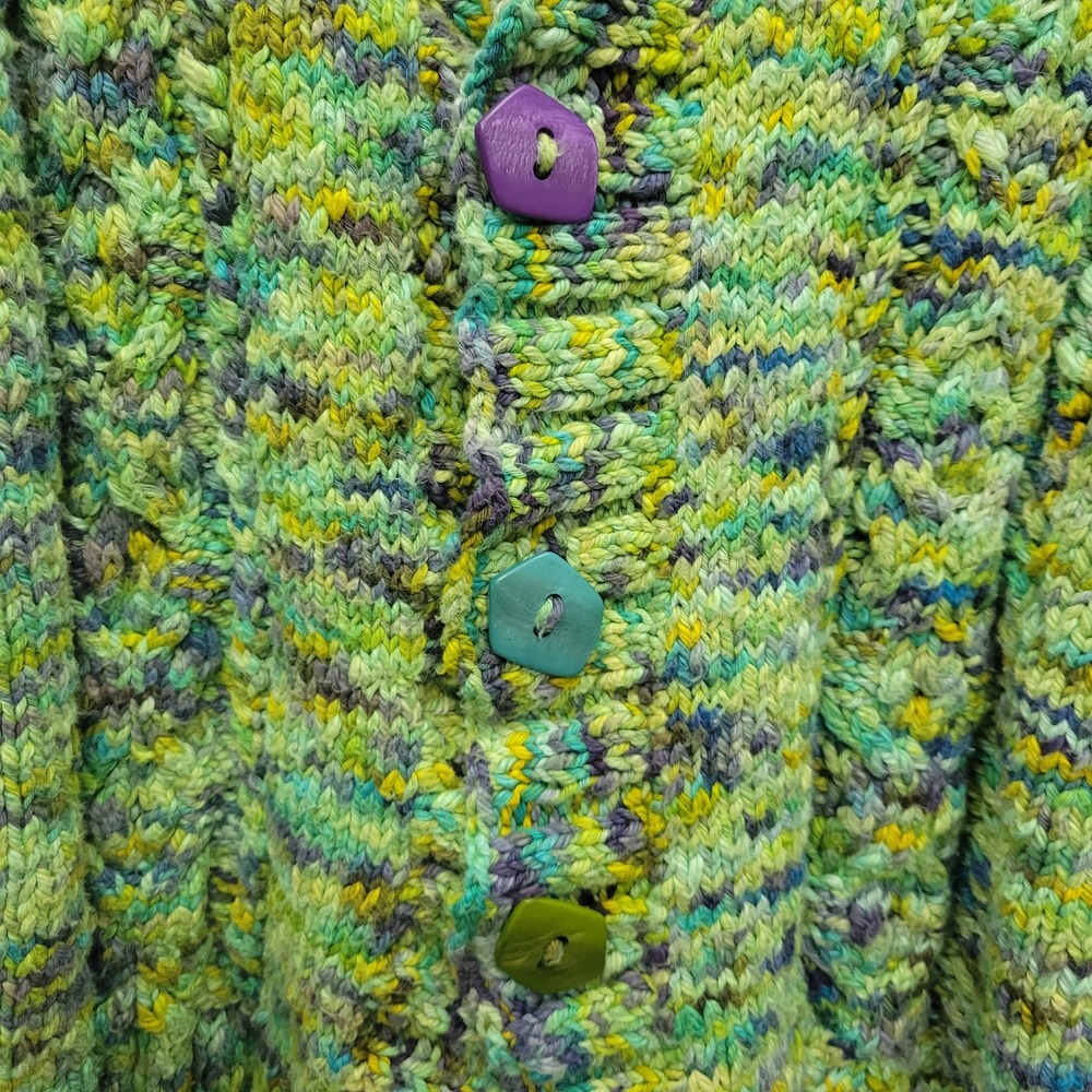 Chunky Knit Hooded Cardigan Short Sleeve Sweater Sz M Artsy Button Cozy Boho - Picture 5 of 8